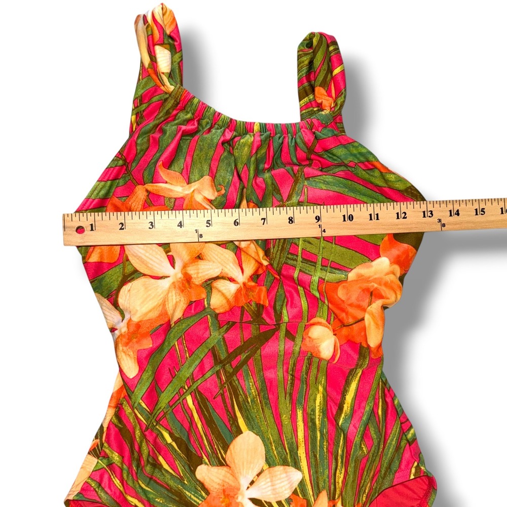 Carmen Marc Valvo Swimsuit Women 10 Pink Tropical Floral High Neck One Piece - Picture 3 of 6